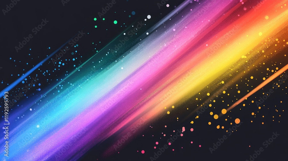 Poster vibrant rainbow streaks with bokeh effect on dark background for artistic and creative projects