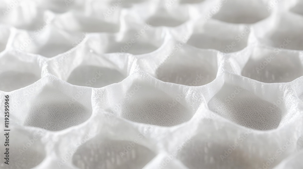 Poster close-up of textured white nonwoven fusible fabric showcasing detailed hexagonal patterns suitable f