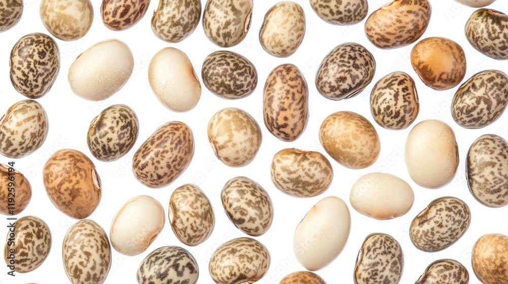 Poster variety of textured soybeans in different colors isolated on white background for culinary or agricu