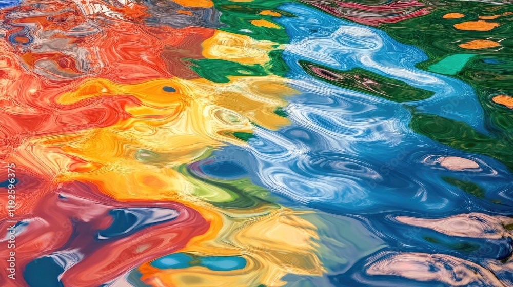 Poster vibrant abstract reflections of colorful waves on calm shallow water surface