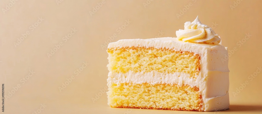 Aufkleber Vanilla cream cake slice on a pastel background showcasing layers and frosting with ample space for customization or text placement