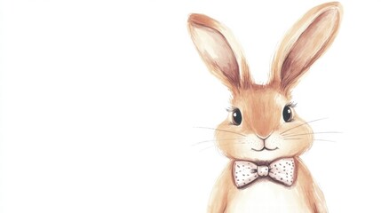 Obraz premium Cute illustrated rabbit character wearing a bow tie standing against a plain background in a cheerful style. Generative AI