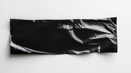 Black Adhesive wrinkled plastic sticky tape photo. Isolated element. Masking, duct tape strip