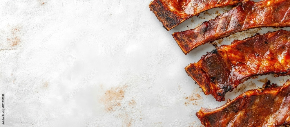 Poster grilled meat slices on marble surface with empty space for text perfect for food advertising or reci