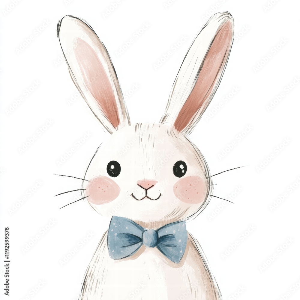 Aufkleber cute illustrated rabbit wearing a blue bow tie with a cheerful expression in a simple style. generat