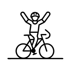 cyclist celebrating at finish line icon, cyclist celebrating at finish line vector,