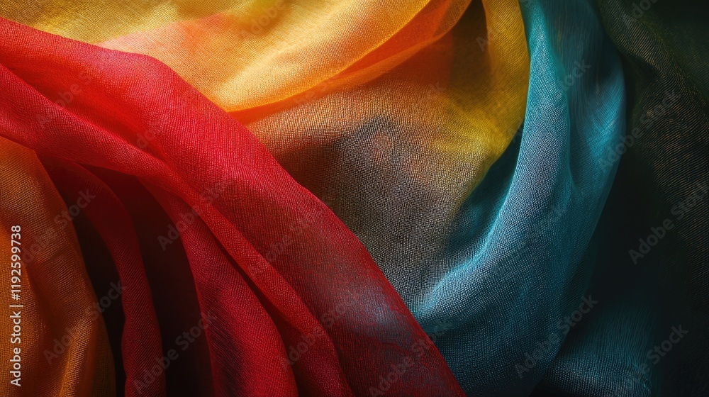 Aufkleber colorful folded cloth veil showcasing a harmonious blend of vibrant hues in a soft texture ideal for