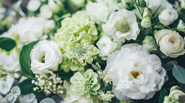 Elegant floral arrangements showcasing a harmonious blend of green and white blossoms for stylish decoration and event inspiration