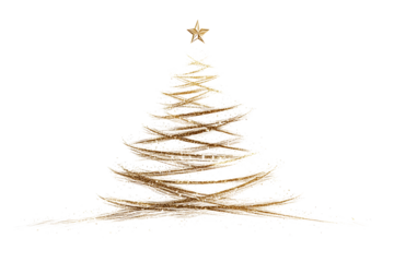 golden christmas tree line art isolated on white or transparent png