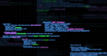 Abstract digital data processing on black background, seamless loop. Animation. Digitally generated global information or application code