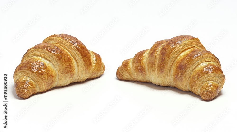 Aufkleber freshly baked golden croissants on a white background showcasing flaky layers and delicious texture 