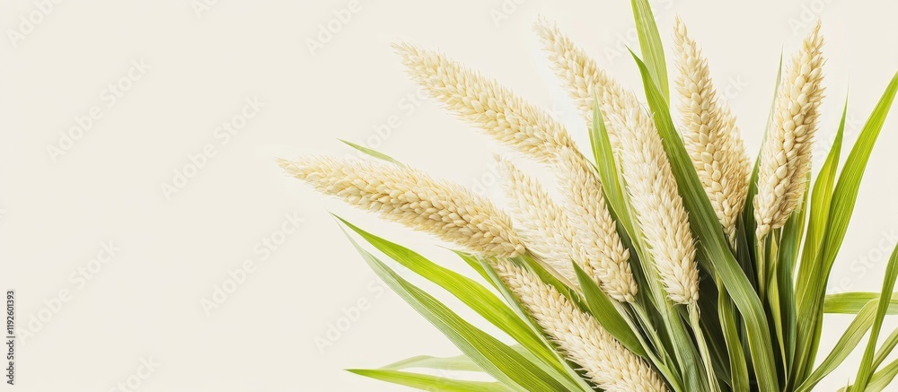 Poster Corn plant featuring long flowing tassels against a neutral background with ample space for text placement and creative design use.