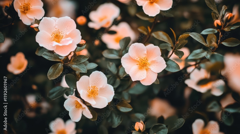 Aufkleber Vintage-style closeup of delicate wildflowers in soft colors and warm light against a dark background, creating a nostalgic atmosphere.