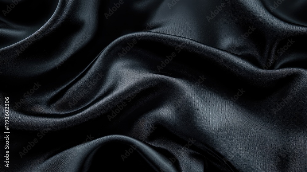 Leinwandbilder Elegant black silk fabric texture with soft waves creating a luxurious and sophisticated background for various design applications.