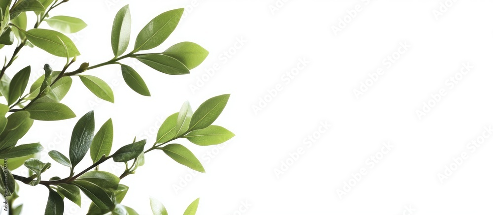 Aufkleber fresh green leaves on a white poster corner creating negative space for text or graphics suitable fo