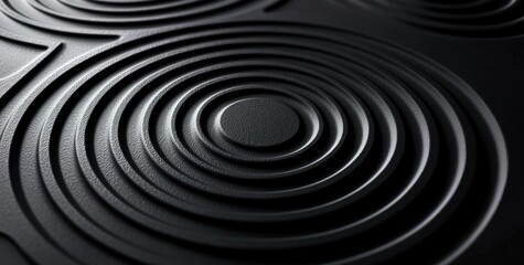 Obraz premium A black background with concentric circles of carved wood, representing the pattern and depth of sound waves in an audio system.