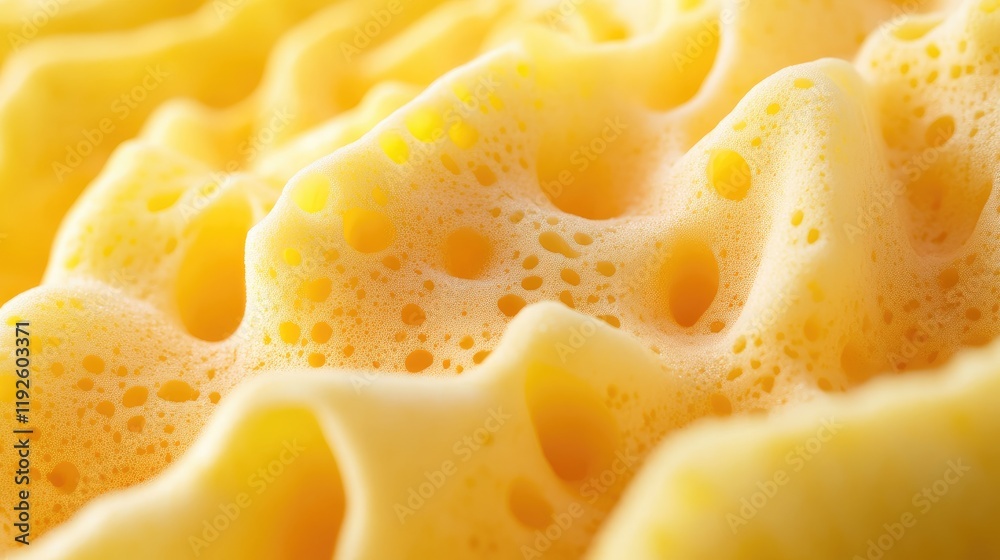 Poster detailed close-up of textured yellow sponge showcasing porous surface and vibrant hue suitable for b