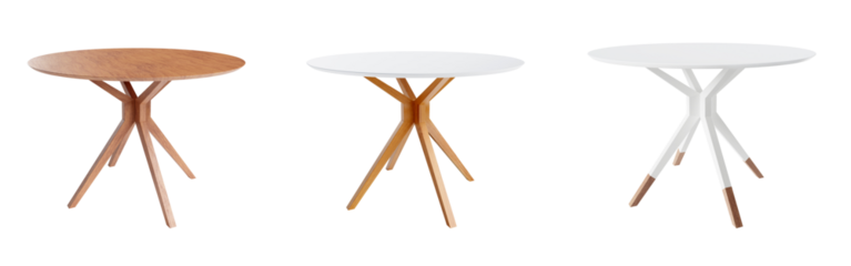 Set of round tables isolated on transparent background. 3D render.