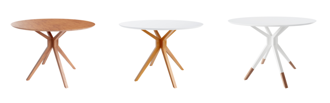 Set of round tables isolated on transparent background. 3D render. - Powered by Adobe