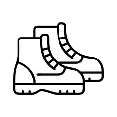 hiking boots on trail icon, hiking boots on trail line art - simple line art of hiking boots on trail, perfect for hiking boots on trail logos and icons and themed design
