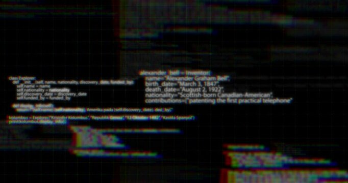 Abstract digital data processing on black background, seamless loop. Animation. Digitally generated global information or application code