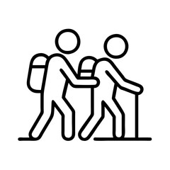 hiking buddy icon, hiking buddy line art - simple line art of hiking buddy, perfect for hiking buddy logos and icons and themed design