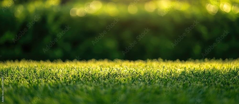 Fototapete close up of vibrant green grass field under warm sunlight with a serene natural background and ample