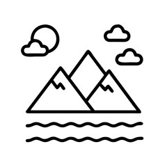 mountain lake icon, mountain lake line art - simple line art of mountain lake, perfect for mountain lake logos and icons and themed design