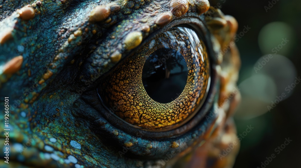 Aufkleber Detailed macro shot of a reptile eye showcasing intricate patterns and vibrant colors in high resolution for nature and wildlife themes