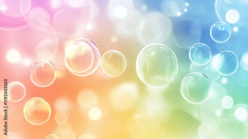 Poster Colorful Iridescent Bubbles with Soft Gradient Background Creating a Dreamy and Playful Atmosphere
