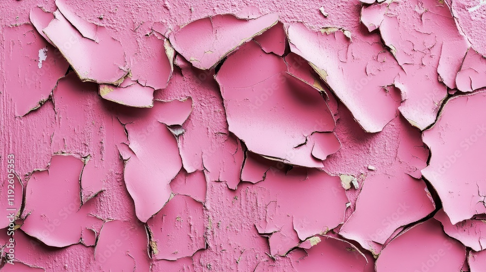 Poster crumbling and peeling paint texture in multiple shades of pink showcasing aged surfaces and weathere