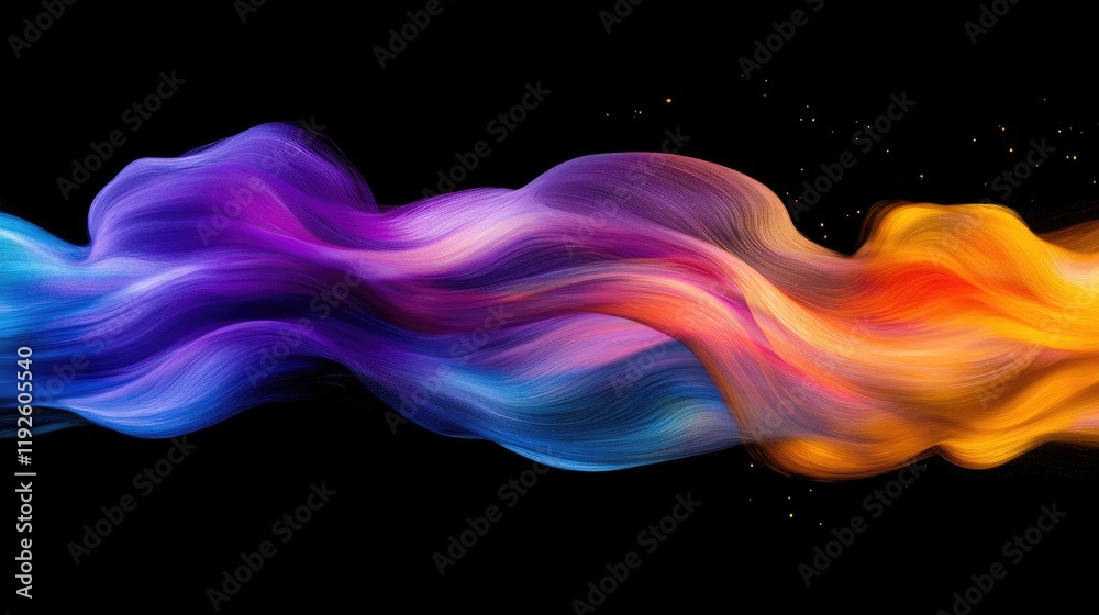 Poster Flowing Colorful Rainbow Waves with Smooth Gradient Blends and Artistic Textures on Dark Background