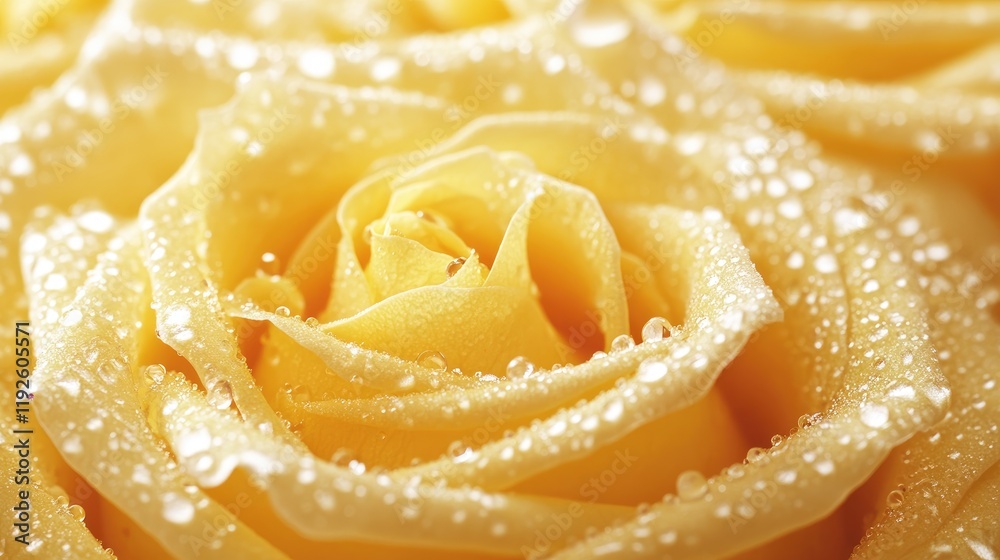 Poster yellow roses with dewdrops close-up on a soft blurred background natural beauty with space for text 