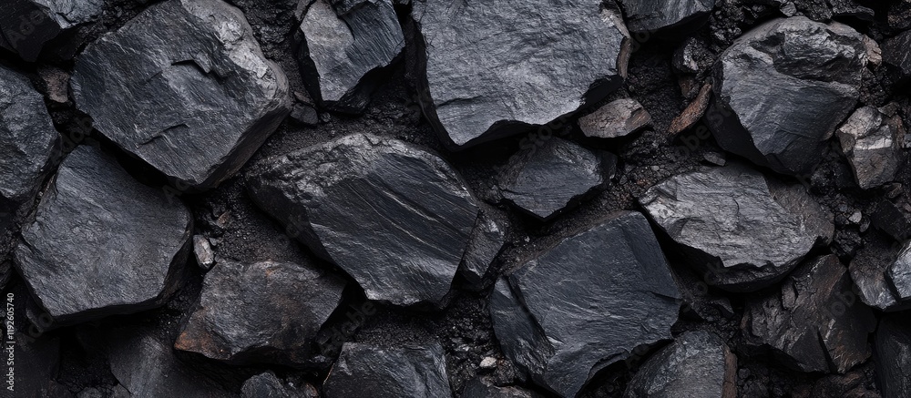 Poster Black Coal and Stone Texture Panorama Background Suitable for Text Overlay with Empty Space Ideal for Designs and Advertisements