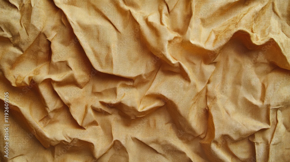 Poster Crumpled textile texture in warm tones creating a disordered fabric backdrop for design and artistic purposes