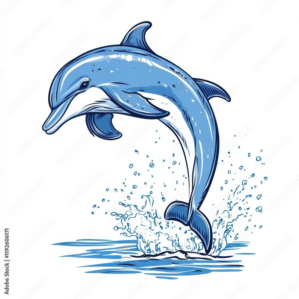 Aufkleber dolphin leaps gracefully above the ocean surface while creating splashes during a sunny day near the