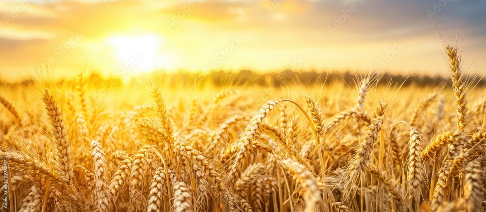 Aufkleber golden wheat field under a sunset sky with ample space for adding text or branding, ideal for agricu