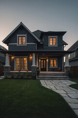 Spectacular Modern Home Exterior at Dusk: Architectural Design and Landscaping