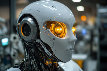 Modern automated robots on factory setting AI generative