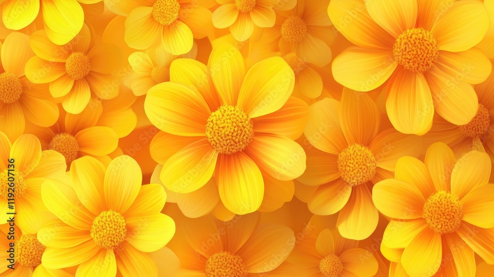 Poster Vibrant yellow marigold flower pattern creating a cheerful and eye-catching background for various design applications