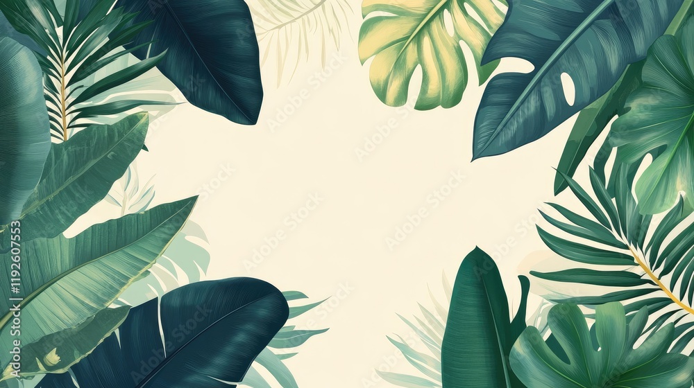 Poster tropical foliage background with banana leaves and green plants creating a vibrant nature-inspired f