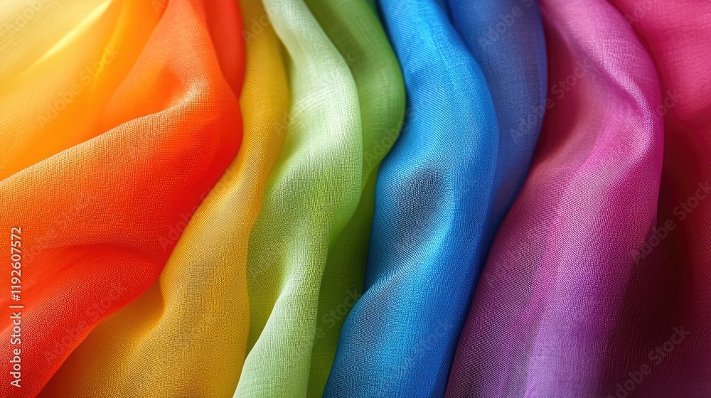 Poster vibrant close up of draped rainbow fabrics in vivid colors showcasing texture and sheen for creative