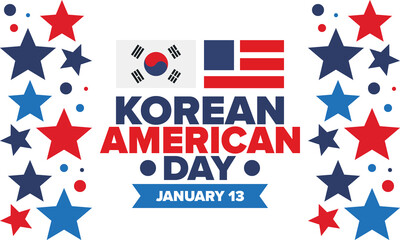 Korean American Day. Korean culture holiday in United States. Korean flag. American flag. Korean Americans. Happy celebration. Creative label. Poster art. Vector illustration