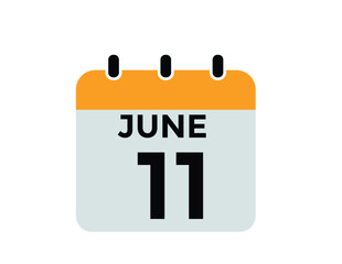 Calendar day 11 June. Vector calendar icon for June