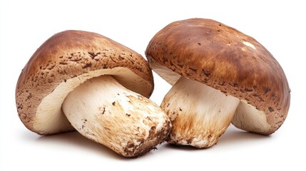 Fototapeta premium Freshly harvested boletus mushrooms showcasing their distinctive thick stems and rich brown caps, ideal for culinary use and recipes.