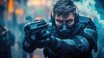 SWAT Officer in Action: Urban Warfare Close-up