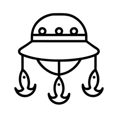 angler s hat with lures icon, angler s hat with lures line art - simple line art of angler s hat with lures, perfect for angler s hat with lures logos and icons and themed design