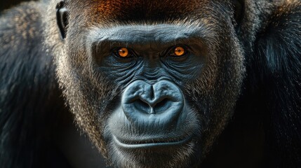 Fototapeta premium Close up portrait of a powerful gorilla showcasing deep gaze and expressive features in a natural setting