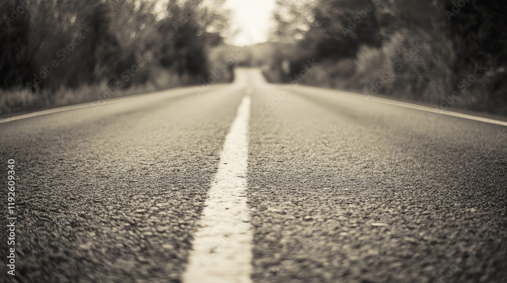 Aufkleber vintage monochrome bokeh effect on a winding road surrounded by trees creating a serene and nostalgi