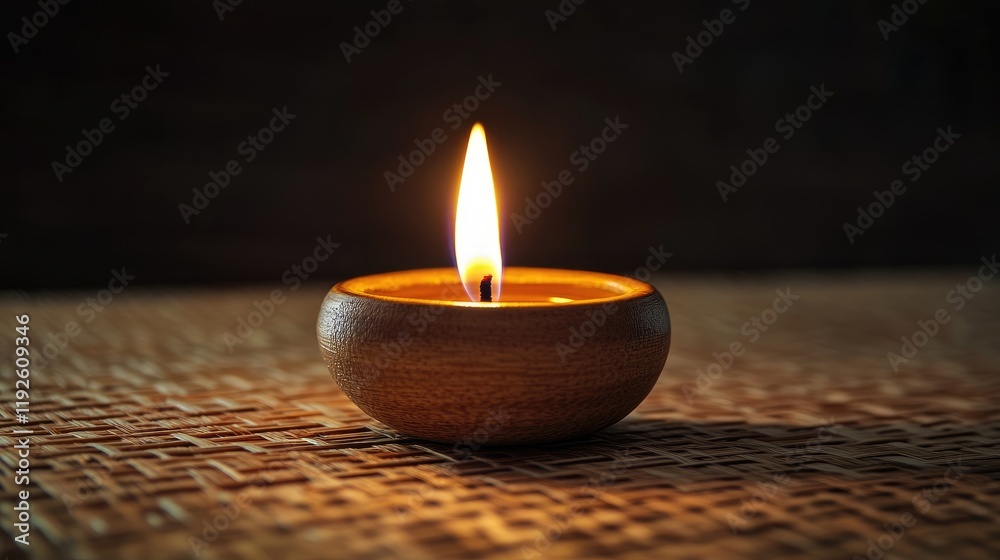 Poster elegant bamboo oil lamp with a warm flame set against a dark background creating a serene and cozy a